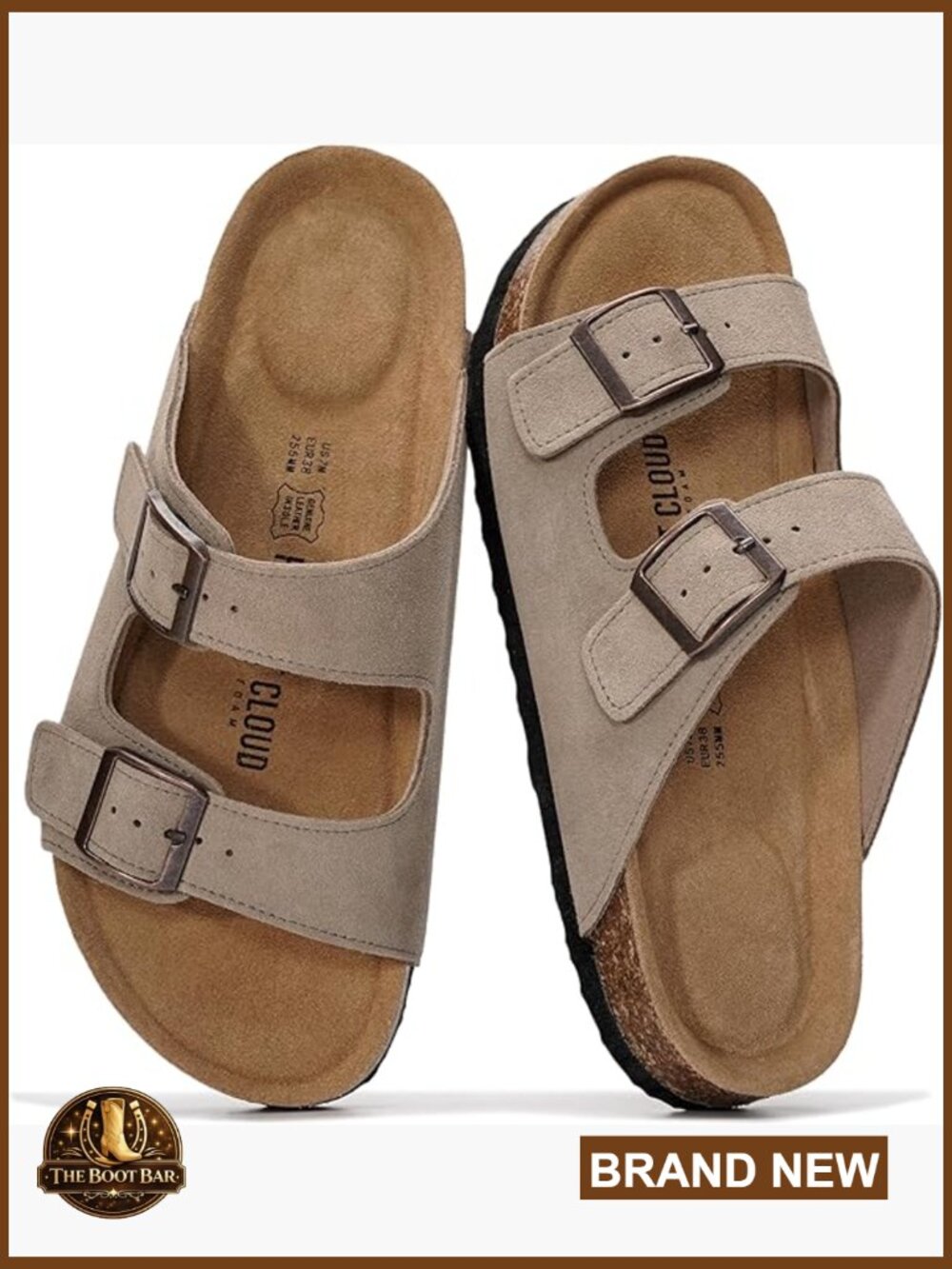 Genuine Leather Sandals with Memory Foam Cork Footbed Arch Support Slides